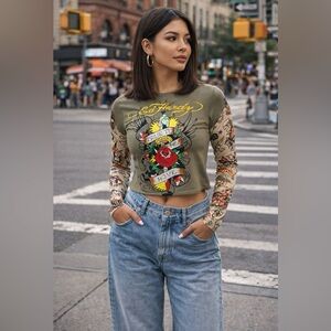 Ed Hardy Long Sleeve Crop Top